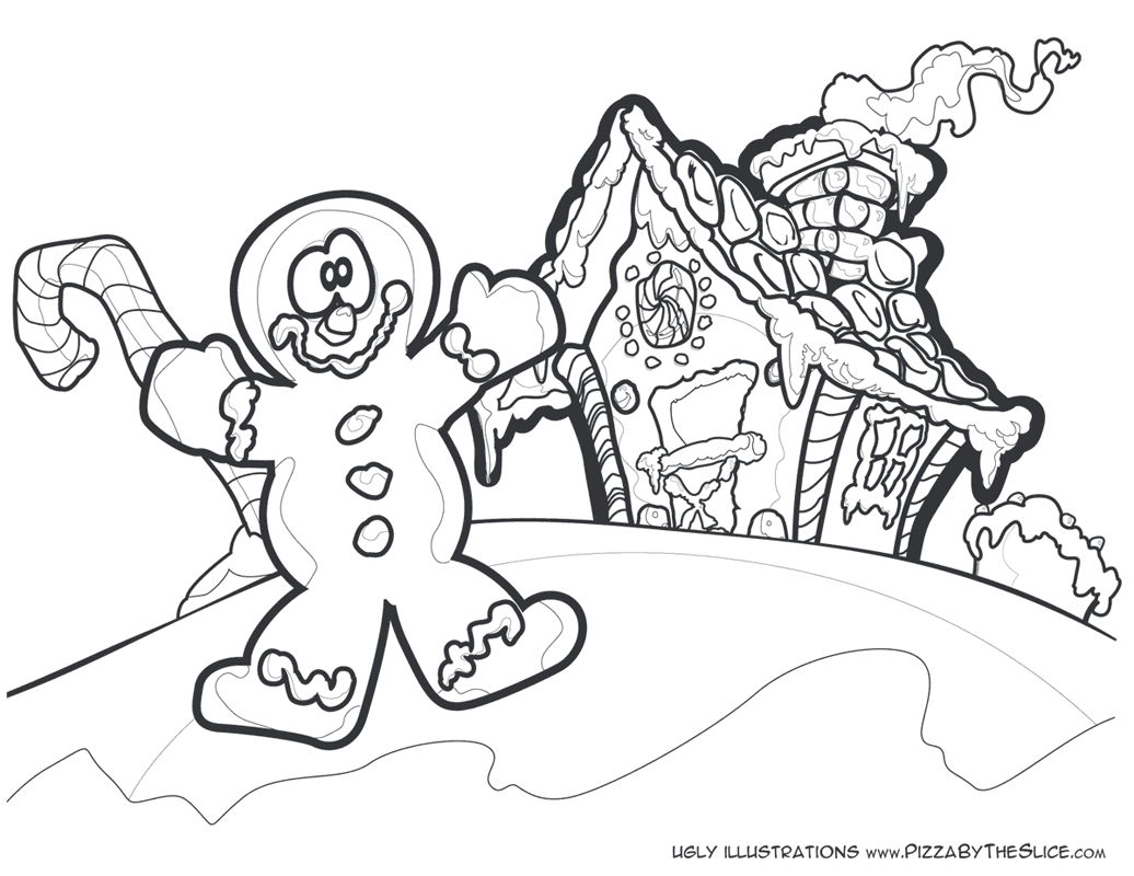 Gingerbread Man & Gingerbread House · Coloring Page Awkward Santa and Reindeer